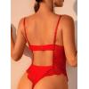 imageOYOANGLE Womens Floral Lace Sheer Mesh Cut Out Scallop Trim Underwire Teddy Lingerie BodysuitRed