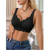imageOYOANGLE Womens Front Closure Scalloped Wireless Bra Lightly Lined Medium Support Seamless BrasBlack