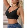 imageOYOANGLE Womens Front Closure Scalloped Wireless Bra Lightly Lined Medium Support Seamless BrasBlack