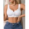 imageOYOANGLE Womens Front Closure Scalloped Wireless Bra Lightly Lined Medium Support Seamless BrasWhite