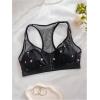 imageOYOANGLE Womens Heart Print Mesh Front Closure Wireless Bra Comfortable No Underwired Racerback BrasBlack