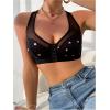 imageOYOANGLE Womens Heart Print Mesh Front Closure Wireless Bra Comfortable No Underwired Racerback BrasBlack