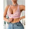 imageOYOANGLE Womens Heart Print Mesh Front Closure Wireless Bra Comfortable No Underwired Racerback BrasPink