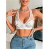 imageOYOANGLE Womens Heart Print Mesh Front Closure Wireless Bra Comfortable No Underwired Racerback BrasWhite