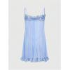 imageOYOANGLE Womens Lingerie Set Lace Trim Bow Sheer Chemise Nightgown with Thongs Babydoll SleepwearBlue
