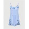imageOYOANGLE Womens Lingerie Set Lace Trim Bow Sheer Chemise Nightgown with Thongs Babydoll SleepwearBlue