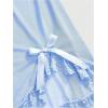 imageOYOANGLE Womens Lingerie Set Lace Trim Bow Sheer Chemise Nightgown with Thongs Babydoll SleepwearBlue