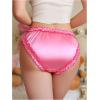 imageOYOANGLE Womens Satin Panties Cute Bow Frill Trim Briefs Comfortable Mid Rise No Show UnderwearPink