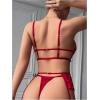 imageOYOANGLE Womens Sexy Flower Lace Lingerie Set Chain Babydoll Underwire Bra and Thongs Sets with Garter Belt Lingerie SetsBurgundy