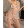 imageOYOANGLE Womens Sheer Lingerie Lace Trim Underwire Chemise with Thongs See Through Transparent SleepwearWhite