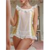 imageOYOANGLE Womens Sheer Lingerie Set Lace Mesh Ruffle Chemise Nightgown with G String Babydoll LingerieWhite Yellow