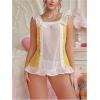 imageOYOANGLE Womens Sheer Lingerie Set Lace Mesh Ruffle Chemise Nightgown with G String Babydoll LingerieWhite Yellow