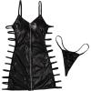 imageOYOANGLE Womens 2 Piece Lingerie Set PU Leather Zip Up Cut Out Bodycon Nightdress and G String NightwearBlack