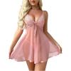 imageOYOANGLE Womens 2 Piece Lingerie Sets Contrast Lace Sheer Backless Mini Babydoll Chemise and G String SetCoral Pink