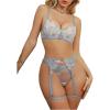 imageOYOANGLE Womens 5 Piece Floral Embroidery Mesh Lingerie Set Spaghetti Straps Underwire Garter Thong SetBlue and Pink