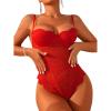 imageOYOANGLE Womens Floral Lace Sheer Mesh Cut Out Scallop Trim Underwire Teddy Lingerie BodysuitRed