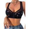 imageOYOANGLE Womens Heart Print Mesh Front Closure Wireless Bra Comfortable No Underwired Racerback BrasBlack