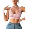 imageOYOANGLE Womens Heart Print Mesh Front Closure Wireless Bra Comfortable No Underwired Racerback BrasPink
