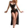 imageOYOANGLE Womens Lace Sheer Underwire Teddy Lingerie Bodysuit Cut Out Asymmetrical Hem Mini BabydollBlack