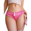 imageOYOANGLE Womens Satin Panties Cute Bow Frill Trim Briefs Comfortable Mid Rise No Show UnderwearPink