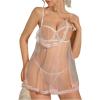 imageOYOANGLE Womens Sheer Lingerie Lace Trim Underwire Chemise with Thongs See Through Transparent SleepwearWhite