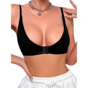 imageOYOANGLE Womens Front Close Bra Wireless Sexy Comfortable Seamless Bras No Padding BraletteBlack