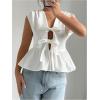 imageOYOANGLE Womens Bow Tie Front V Neck Peplum Tank Top Sleeveless Deep V Neck Babydoll Blouse TopsWhite