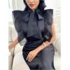 imageOYOANGLE Womens Bow Tie Neck Ruffle Sleeveless Blouses Fitted Elegant Office Shirt TopsBlack