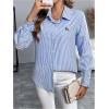 imageOYOANGLE Womens Embroidered Striped Button Down Shirts Long Sleeve Collared Shirt Office Work Classy BlouseBlue and White