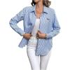 imageOYOANGLE Womens Embroidered Striped Button Down Shirts Long Sleeve Collared Shirt Office Work Classy BlouseBlue and White