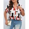 imageOYOANGLE Womens Plus Size Blouses Summer Casual Print Short Sleeve V Neck Office Shirt TopsBlack Red