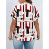 imageOYOANGLE Womens Plus Size Blouses Summer Casual Print Short Sleeve V Neck Office Shirt TopsBlack Red