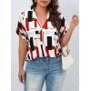 imageOYOANGLE Womens Plus Size Blouses Summer Casual Print Short Sleeve V Neck Office Shirt TopsBlack Red