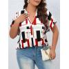 imageOYOANGLE Womens Plus Size Blouses Summer Casual Print Short Sleeve V Neck Office Shirt TopsBlack Red