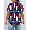 imageOYOANGLE Womens Plus Size Blouses Summer Casual Print Short Sleeve V Neck Office Shirt TopsPink Blue