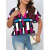 imageOYOANGLE Womens Plus Size Blouses Summer Casual Print Short Sleeve V Neck Office Shirt TopsPink Blue