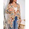 imageOYOANGLE Womens Plus Size Boho Floral Print Long Sleeve Open Front Kimono Lightweight Asymmetrical CardiganKhaki