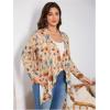 imageOYOANGLE Womens Plus Size Boho Floral Print Long Sleeve Open Front Kimono Lightweight Asymmetrical CardiganKhaki