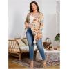 imageOYOANGLE Womens Plus Size Boho Floral Print Long Sleeve Open Front Kimono Lightweight Asymmetrical CardiganKhaki