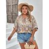 imageOYOANGLE Womens Plus Size Boho Tie Neck Half Sleeve Loose Blouse Summer Casual Shirt TopsMulticolor