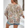 imageOYOANGLE Womens Plus Size Boho Tie Neck Half Sleeve Loose Blouse Summer Casual Shirt TopsMulticolor
