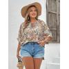 imageOYOANGLE Womens Plus Size Boho Tie Neck Half Sleeve Loose Blouse Summer Casual Shirt TopsMulticolor