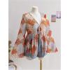 imageOYOANGLE Womens Plus Size Boho Tribal Print Long Sleeve Tie Front Blouse V Neck Flowy Ruffle Peplum TopsMulticolor