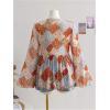 imageOYOANGLE Womens Plus Size Boho Tribal Print Long Sleeve Tie Front Blouse V Neck Flowy Ruffle Peplum TopsMulticolor