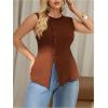 imageOYOANGLE Womens Plus Size Button Down Ribbed Tank Tops Crew Neck Split Hem Sleeveless ShirtsBrown