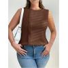 imageOYOANGLE Womens Plus Size Button Down Ribbed Tank Tops Crew Neck Split Hem Sleeveless ShirtsBrown
