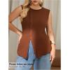imageOYOANGLE Womens Plus Size Button Down Ribbed Tank Tops Crew Neck Split Hem Sleeveless ShirtsBrown