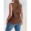 imageOYOANGLE Womens Plus Size Button Down Ribbed Tank Tops Crew Neck Split Hem Sleeveless ShirtsBrown