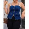 imageOYOANGLE Womens Plus Size Button Up Denim Cami Top Spaghetti Strap Fitted Jean TopsBlue