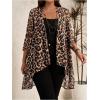 imageOYOANGLE Womens Plus Size Cheetah Print Kimono Cardigan Open Front Asymmetrical Hem Beach Cover UpBrown